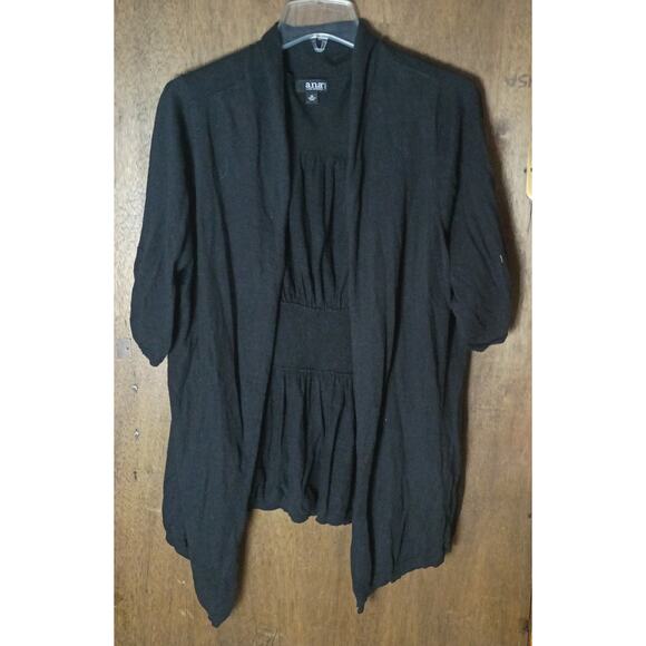 ANA Women 2x Black Knit Open Front Short Sleeve Drapey Light Cardigan Sweater - Picture 1 of 5